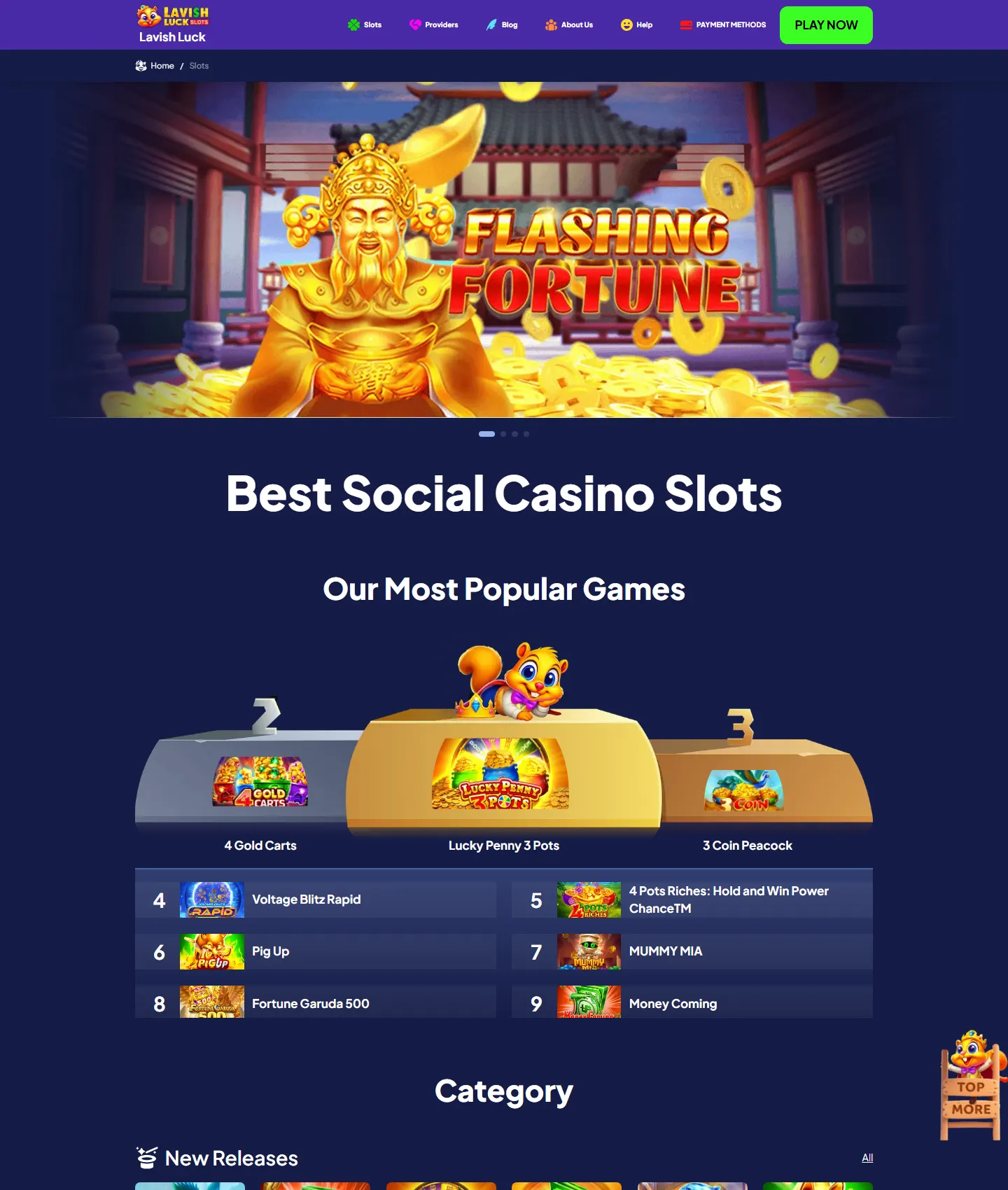 Screenshot of the Lavish Luck Casino website